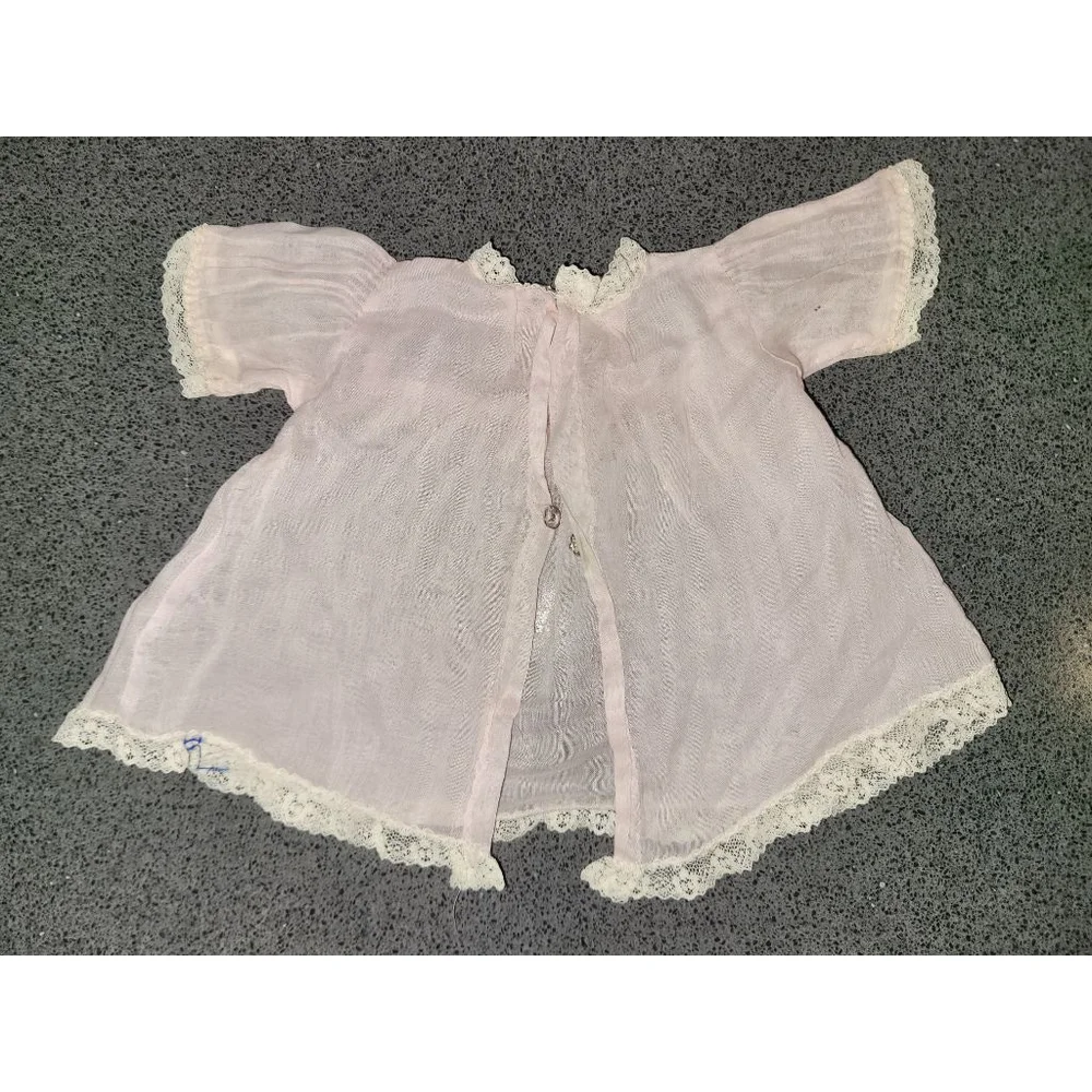 Vintage 1960s Pink Doll Dress Lace Trim 14-16”